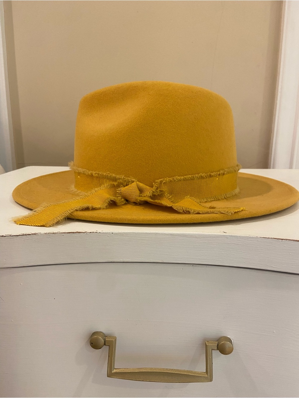 Gigi Pip Anthropologie Golden Wool Fedora Hat with Gross grain Ribbon